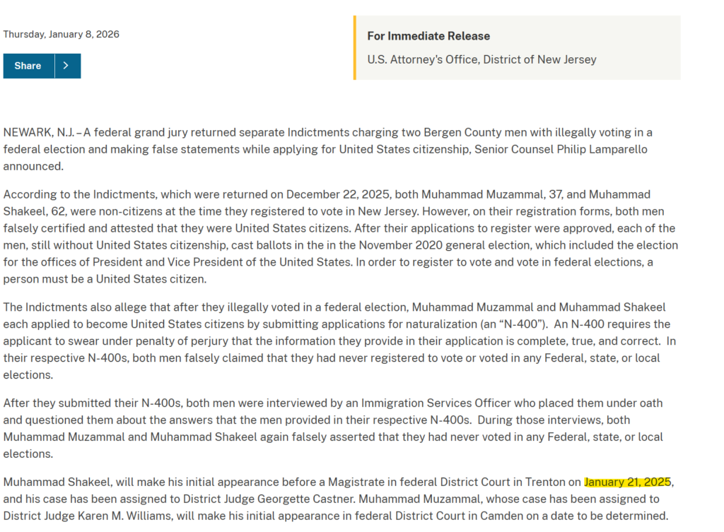 Noncitizens Charged with Illegally Voting in a Federal Election and Making False Statements While Applying for U.S. Citizenship