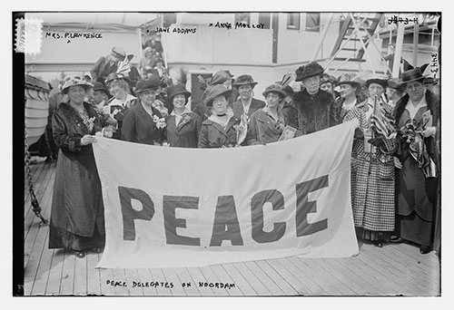 International Woman’s Day.  Peace Delegates on NOORDAM—Mrs. P. Lawrence, Jane Addams, and Anna Molloy, 1915. Prints and Photographs Division, Library of Congress (004.01.00)